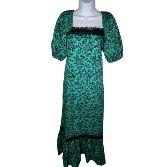 Joan Andersen Princess Kaiulani Dress Size 10 Green Floral Hawaii VTG Maxi - Picture 1 of 6